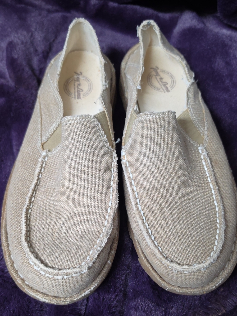 Tony Lama Beige Canvas Slip-On Loafers Sz 7.5